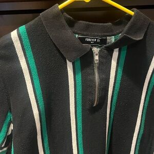 Forever 21 - Zip-Up Green & Black Polo